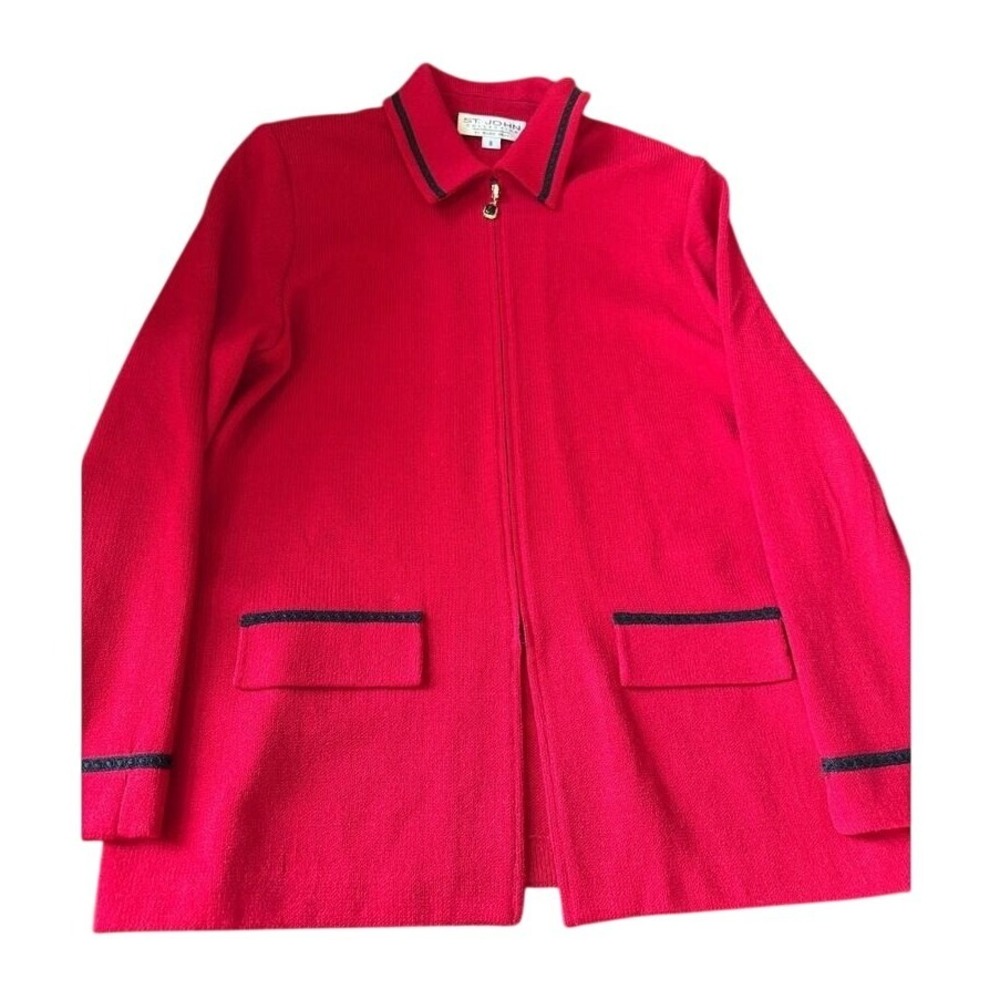 Vintage St. John Womens Zip Front Cardigan Size 8 Red Career Office Work Classic